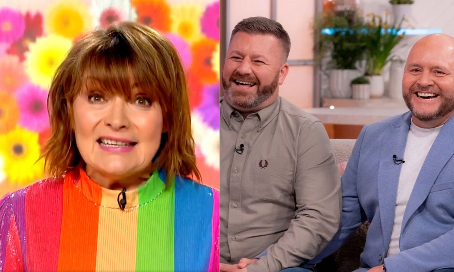 Lorraine Kelly laisse les téléspectateurs en larmes après avoir épousé un couple gay à la télévision en direct Lorraine Kelly (left) and gay couple Luke and Gavin.