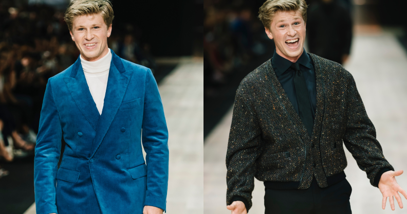 Le moment de défilé du Melbourne Fashion Festival de Robert Irwin donne une sérieuse «énergie au golden retriever» Robert Irwin a fait une apparition surprise sur le podium. (Getty)