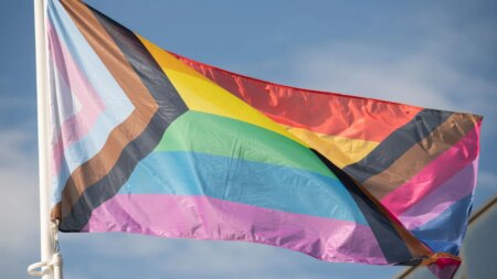 LGBTQ+ Progress Pride Flag including the stripes of the bisexual flag