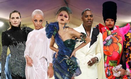 Met Gala 2024 red carpet look compositie image featuring Rebecca Ferguson, Doja Cat, Zendaya, Colman Domingo and Erykah Badu