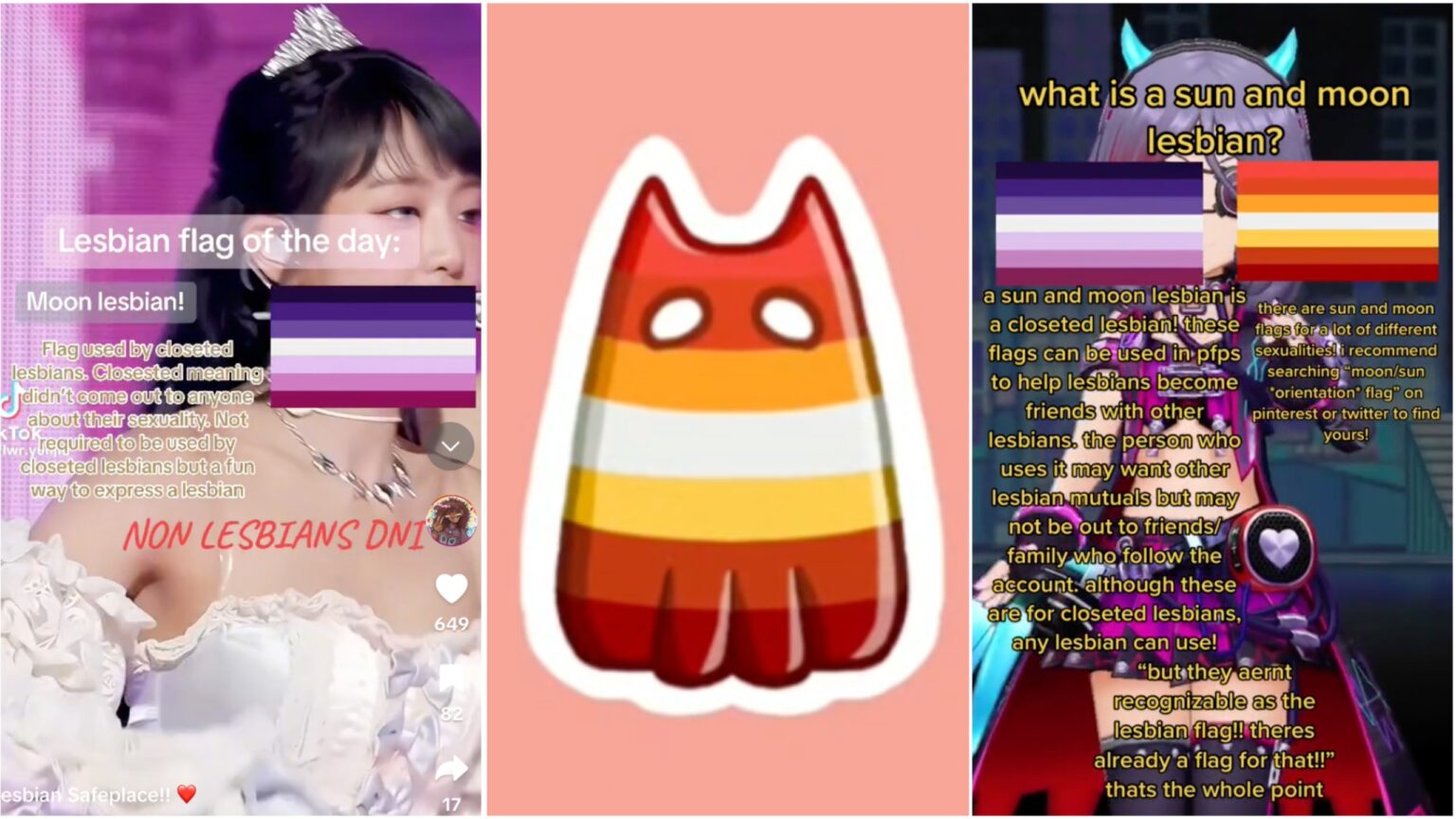 Que sont les lesbiennes de la lune et du soleil sur TikTok ? Tout ce que vous devez savoir sur les termes LGBTQ+ Composite image showing several TikTok videos about Moon and Sun lesbians