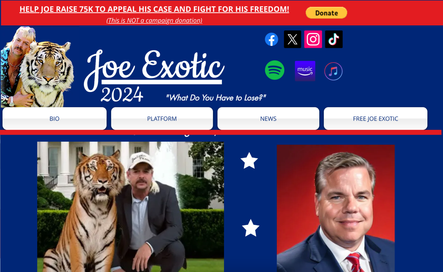Le site Web de campagne du candidat à la présidentielle Joe Exotic est un désordre involontairement hilarant Le site Web de campagne du candidat à la présidentielle Joe Exotic est un désordre involontairement hilarant
