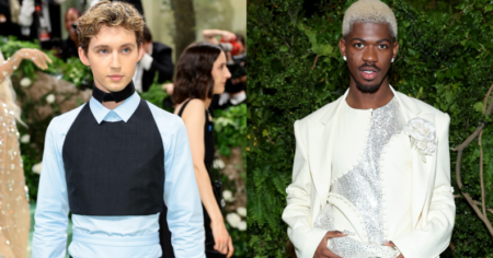 Troye Sivan (à gauche) et Lil Nas X (à droite) ont partagé un moment sur le tapis rouge au Met Gala.  (Getty)