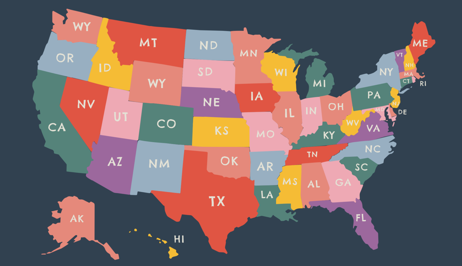 Pornhub révèle les catégories de porno gay les plus vues dans chaque État américain A multi-coloured state map of the United States of America