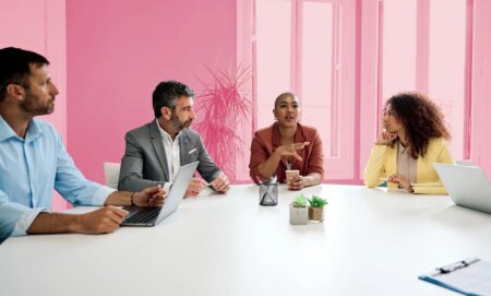 This is an image of a diverse corporate boardroom