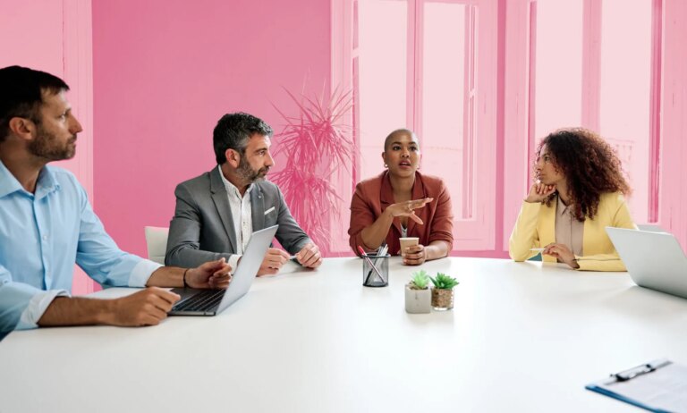 This is an image of a diverse corporate boardroom