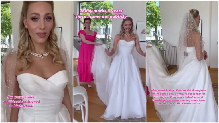 La première reine trans du bal se marie avec son partenaire lors d'un mariage de conte de fées à l'occasion du huitième anniversaire de sa sortie