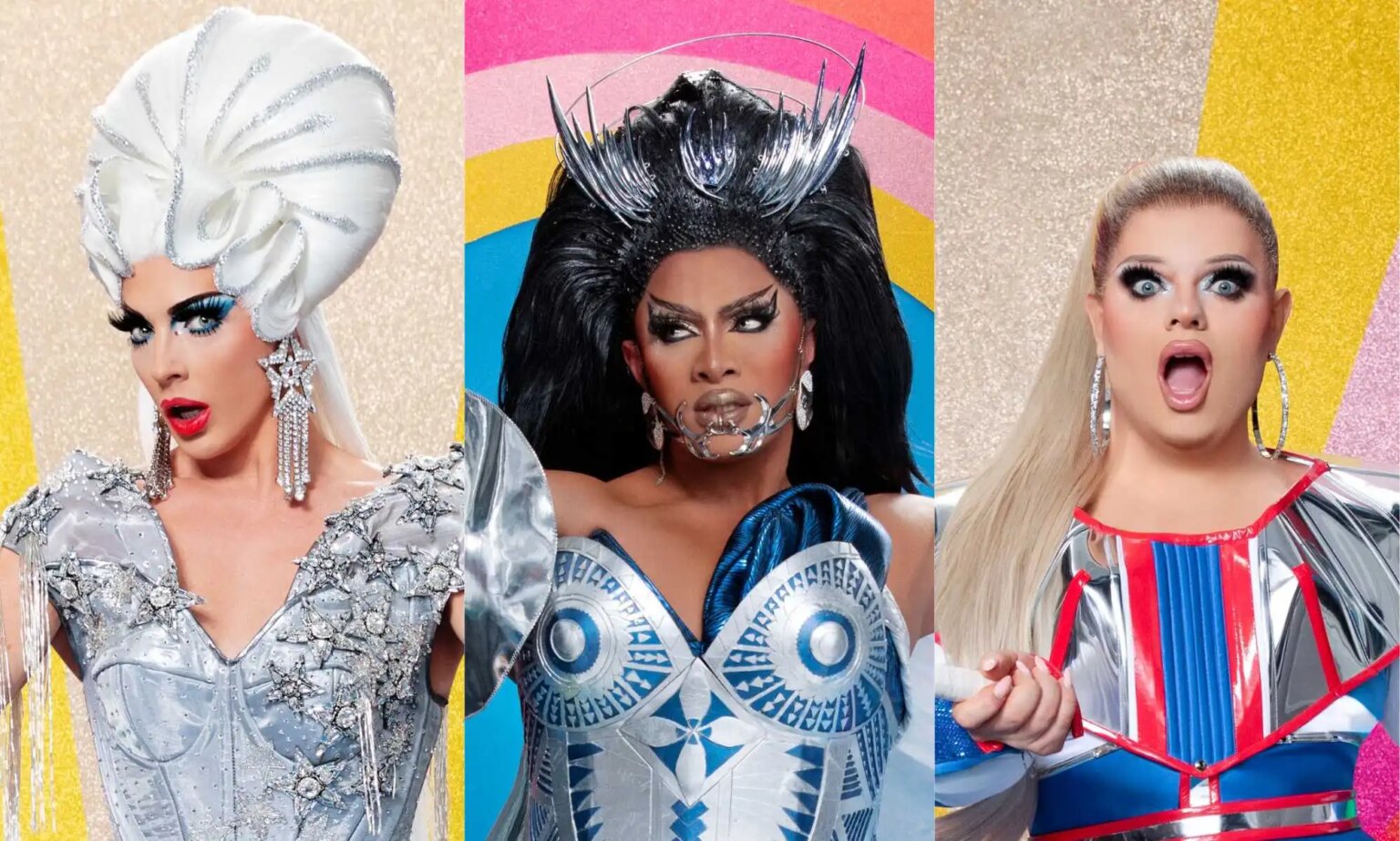 Drag Race Global All Stars confirme son casting et sa date de première Alyssa Edwards (L), Kween Kong (C), Kitty Scott-Claus (R)
