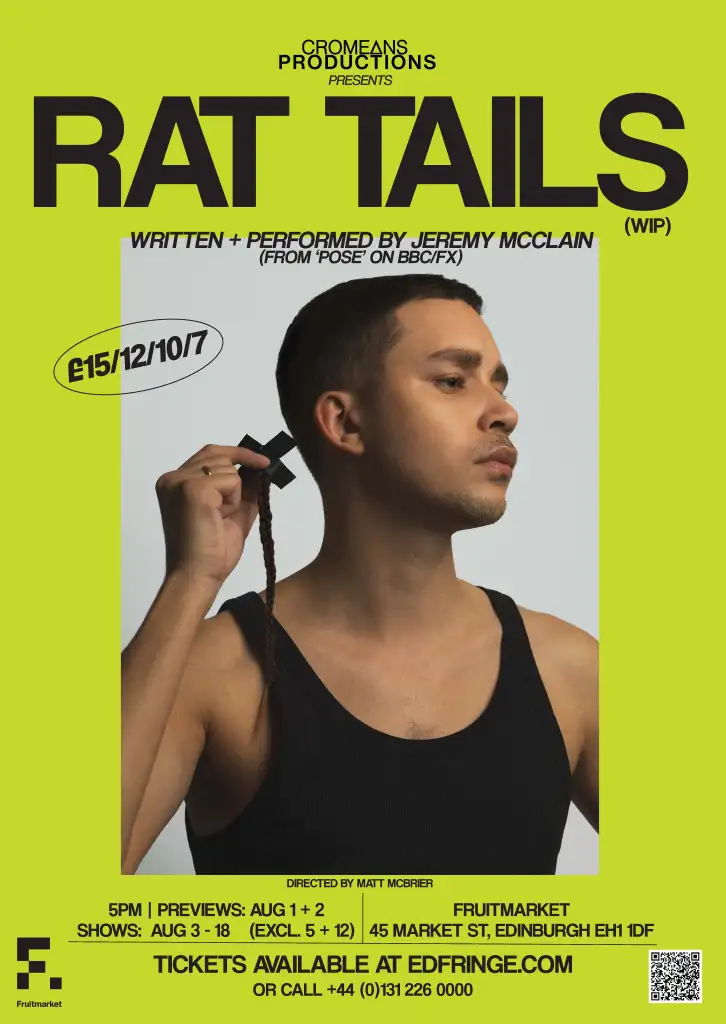 L'affiche promotionnelle du spectacle Rat Tails de Jeremy McClain, star de Pose, au festival Fringe d'Édimbourg