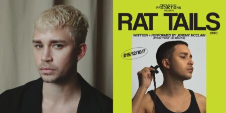 A headshot of Pose star Jeremy McClain and a poster for his Edinburgh Fringe show Rat Tails.