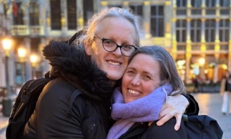 Addy, who is intersex and trans, pictured with the love of her life, her wife, Leea