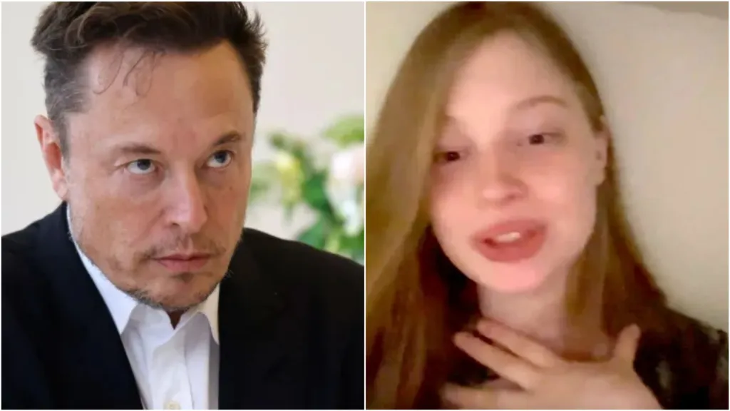 Elon Musk sur scène avec un t-shirt noir et un blazer bleu marine