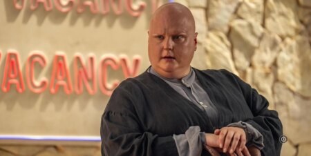 Sam Buttery as Atropos in Netflix series Kaos.