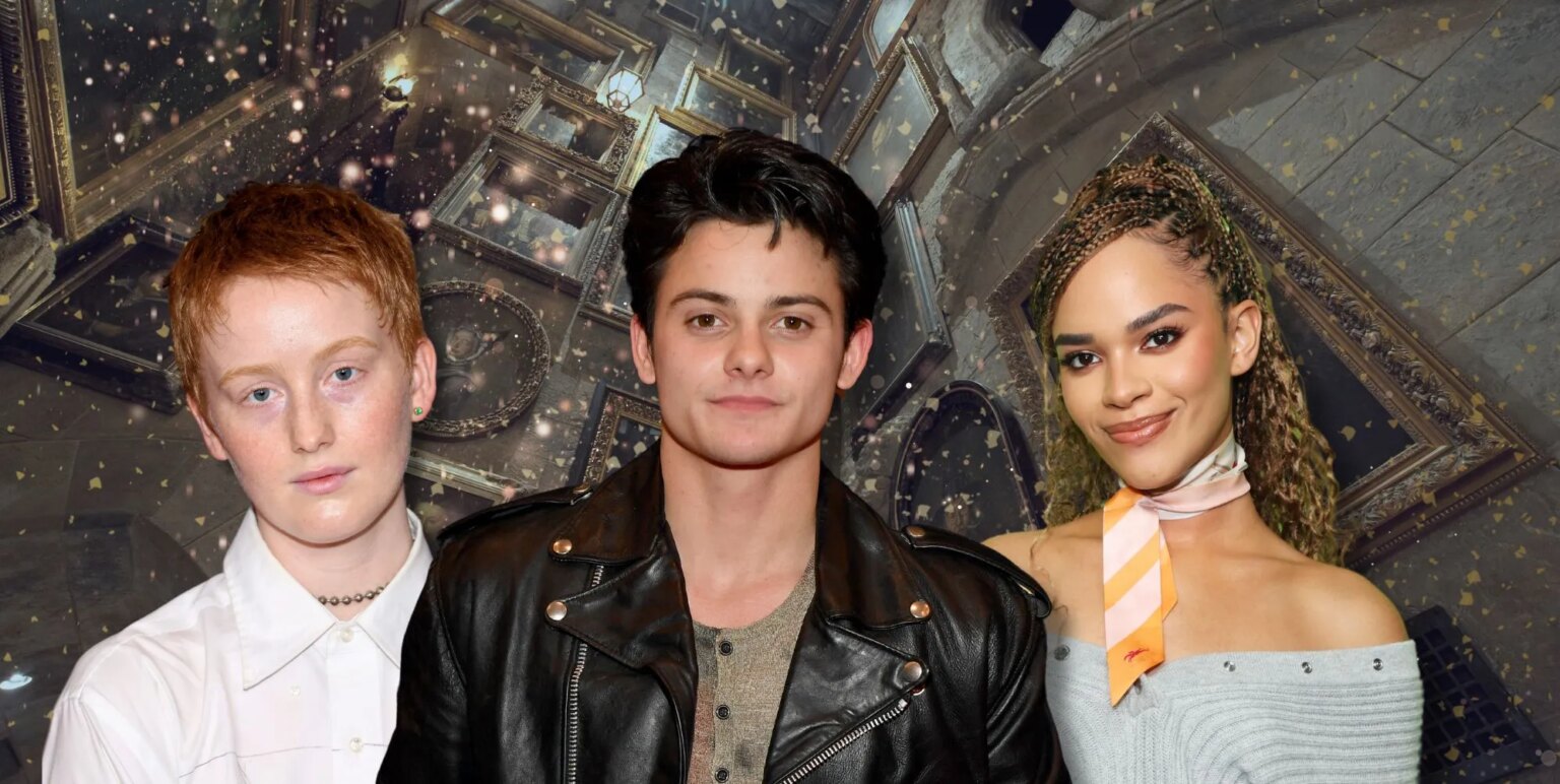 Acteurs transgenres que nous aimerions voir dans la série télévisée Harry Potter de HBO, et qui devraient-ils jouer ? Bobbi Salvör Menuez, Tyler DiChiara, Yasmin Finney against a Hogwarts background