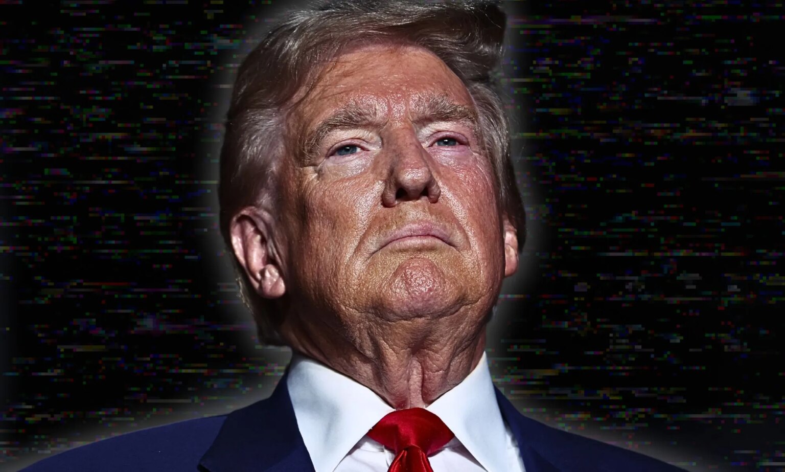 3 éléments clés de désinformation que Trump a répandus sur les personnes trans lors de son dernier rassemblement Donald Trump edited over a picture of static.