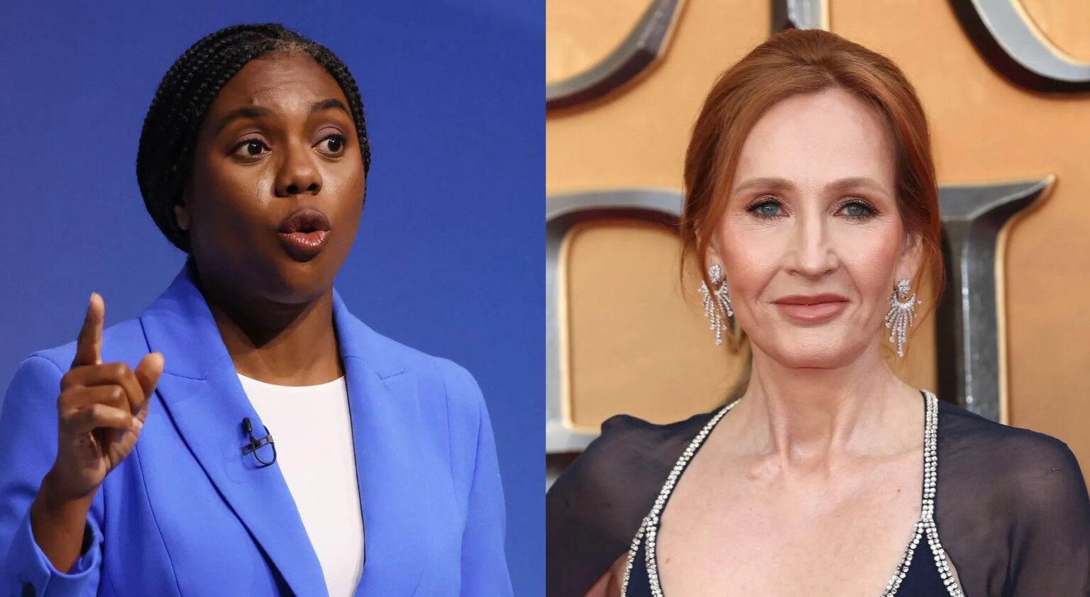 Kemi Badenoch dit qu'elle donnerait une pairie à JK Rowling pour ses opinions sur le genre Kemi Badenoch (left) and JK Rowling