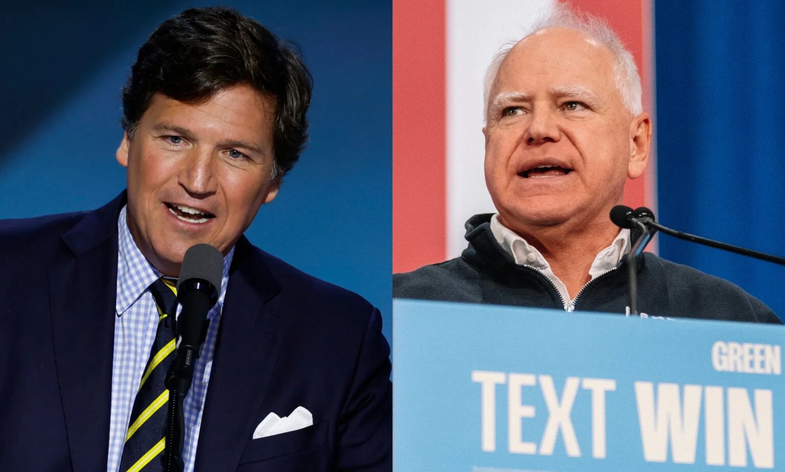 L'ancien animateur de Fox News, Tucker Carlson, affirme que Tim Walz a l'air « super gay » Tucker Carlson (left) and Tim Walz (right)