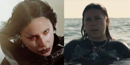 Lady Gaga and Gigi Perez in their respective music videos for Disease and Sailor Song