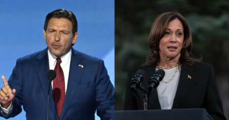 Photo partagée de Ron DeSantis et Kamala Harris.