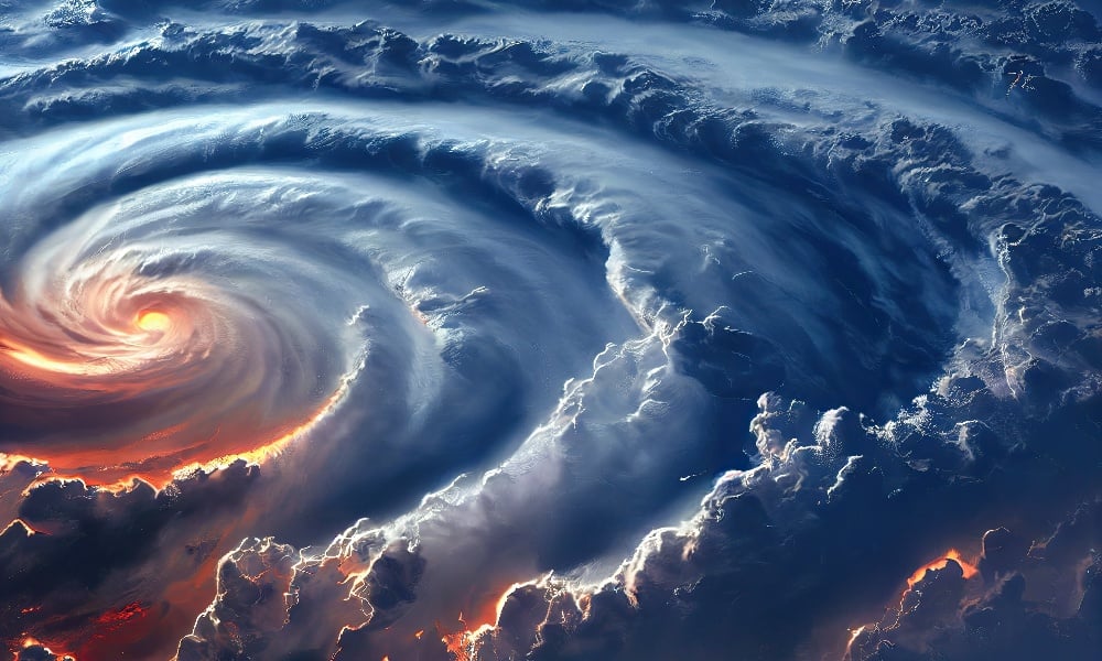 L'ouragan Milton peut-il atteindre le niveau de « catégorie 6 » ? Voici pourquoi ce n'est pas possible Space view of the American Milton hurricane in Florida state of United States showing the effects of climate change on cities of America. 3D illustration.