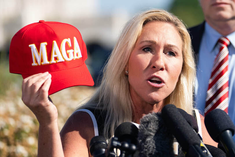 1er mai 2024 ; Washington, DC, États-Unis ; Marjorie Taylor Greene (R-Ga.) s'exprime lors d'une conférence de presse devant le Capitole des États-Unis sur une éventuelle motion d'annulation contre le Président de la Chambre Mike Johnson. Crédit obligatoire : Josh Morgan-USA TODAY