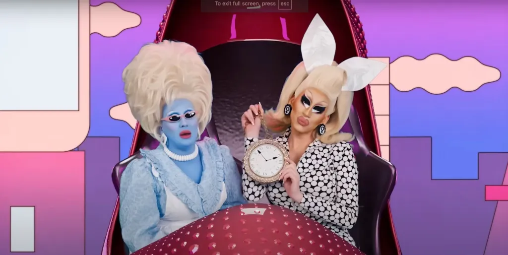 Juno Birch et Trixie Mattel dans la récente vidéo A Drag Adventure Story de YouTube. (YouTube)
