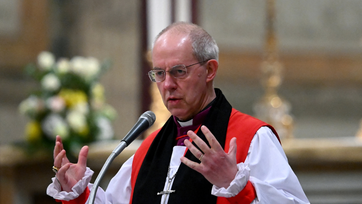 L'héritage LGBTQ+ de Justin Welby laisse plusieurs problèmes à résoudre par le prochain archevêque de Canterbury The archibishop of Canterbury Justin Welby presides over the celebration of vespers, on the solemnity of the conversion of Saint Paul.