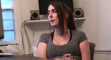 ARLINGTON, MA - OCTOBER 21: Brianna Wu, software engineer and the found of Giant Spacekat, which makes games with female protagonists. Wu is one of three woman targeted for abuse and death threats by the gaming community after posting online about the misogony in the gaming industry. (Photo by Joanne Rathe/The Boston Globe via Getty Images)