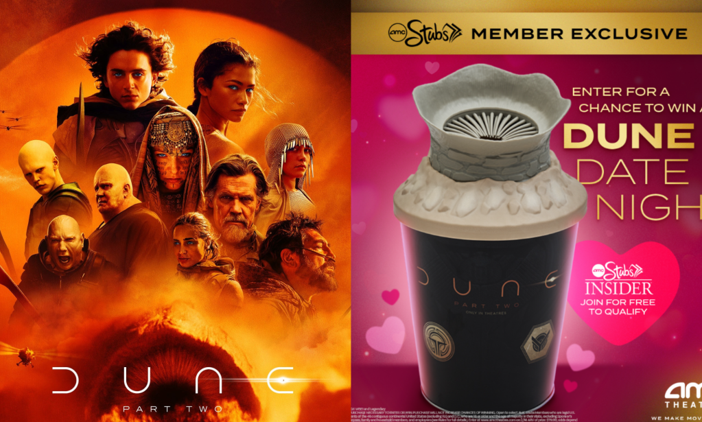 Les gens pensent que le seau à pop-corn Dune 2 ressemble à un jouet sexuel. (Warner Bros.Photos/@amctheatres/Instagram)