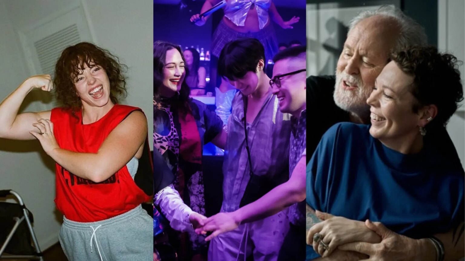 Films LGBTQ+ majeurs à venir en 2025, du nouveau drame queer d'Olivia Colman à une horreur gay zombie Still of Sydney Sweeney as Christy Martin. Kelly Marie Tran, Lily Gladstone, Han Gi-Chan and Bowen Yang in The Wedding Banquet. Jimpa still: John Lithgow hugging Olivia Colman.