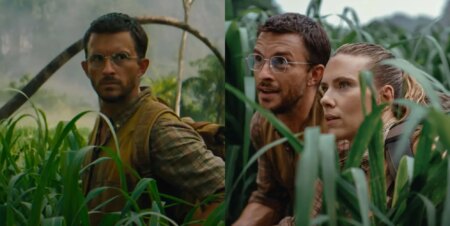 Jonathan Bailey and Scarlett Johansson in Jurassic World Rebirth.