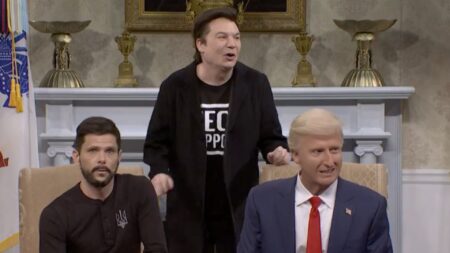 Mike Myers as Elon Musk during an SNL skit