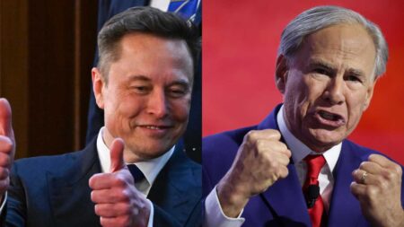 Elon Musk gives two thumbs up before President Donald Trump addresses a joint session of Congress and Texas Gov. Greg Abbott speaks on stage on the third day of the Republican National Convention.