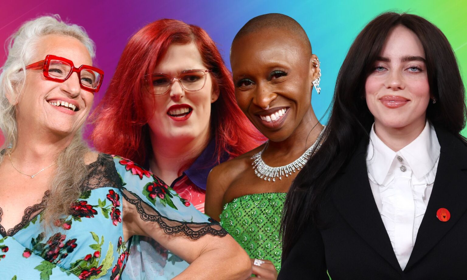 A mock-up image of Harper Steele, Noa-Lynn van Leuven, Cynthia Erivo, and Billie Eilish.