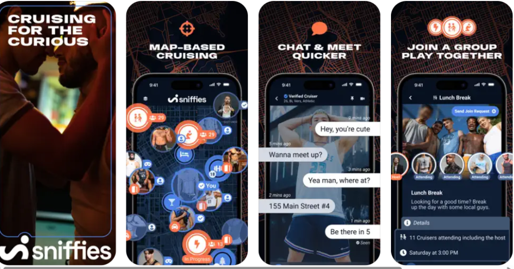 Screenshot of gay cruising iPhone app Sniffies