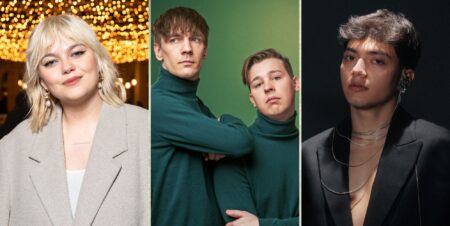 An image composite featuring Eurovision Song Contest acts Louane (France), KAJ (Sweden) and JJ (Austria)