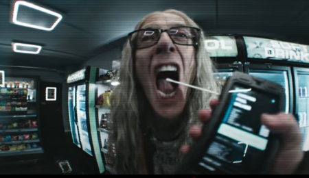 A still from the Black Mirror season 7 treailer showing Peter Capaldi with long grey hair