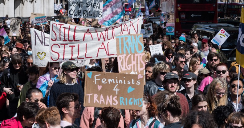 Protestation des droits trans le 19 avril 2025 à la suite de la décision de la Cour suprême
