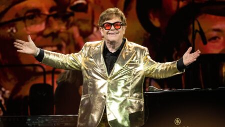 Elton John performs on The Pyramid Stage at Day 5 of Glastonbury Festival 2023 on June 25, 2023 in Glastonbury, England.