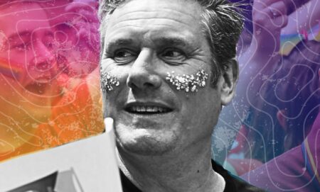 An edited picture of Keir Starmer at Pride.