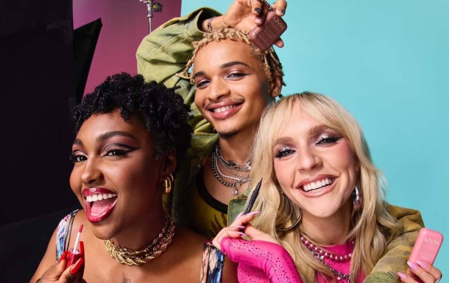 Tiana Major9, Destin Conrad and Zolita posing with NYX Makeup