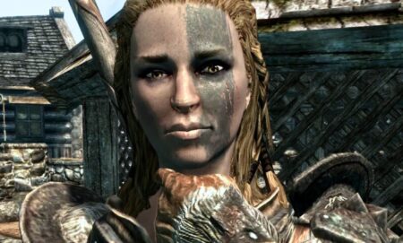 A screenshot of Mjoll the Lioness from The Elder Scrolls V: Skyrim.