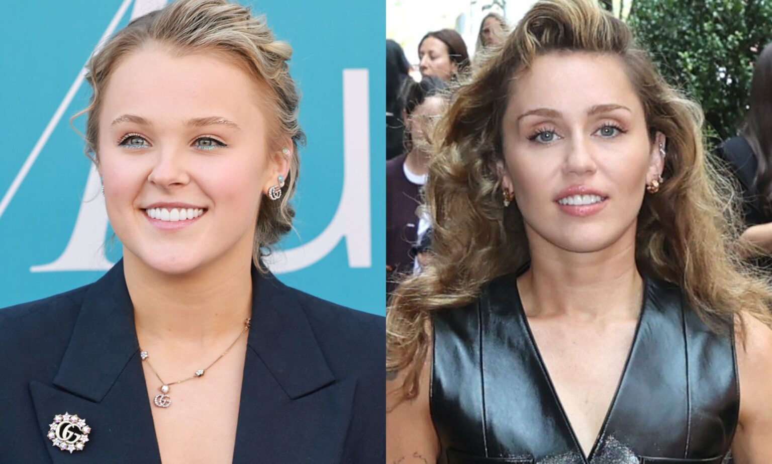 A split image of JoJo Siwa (left) and Miley Cyrus (right).