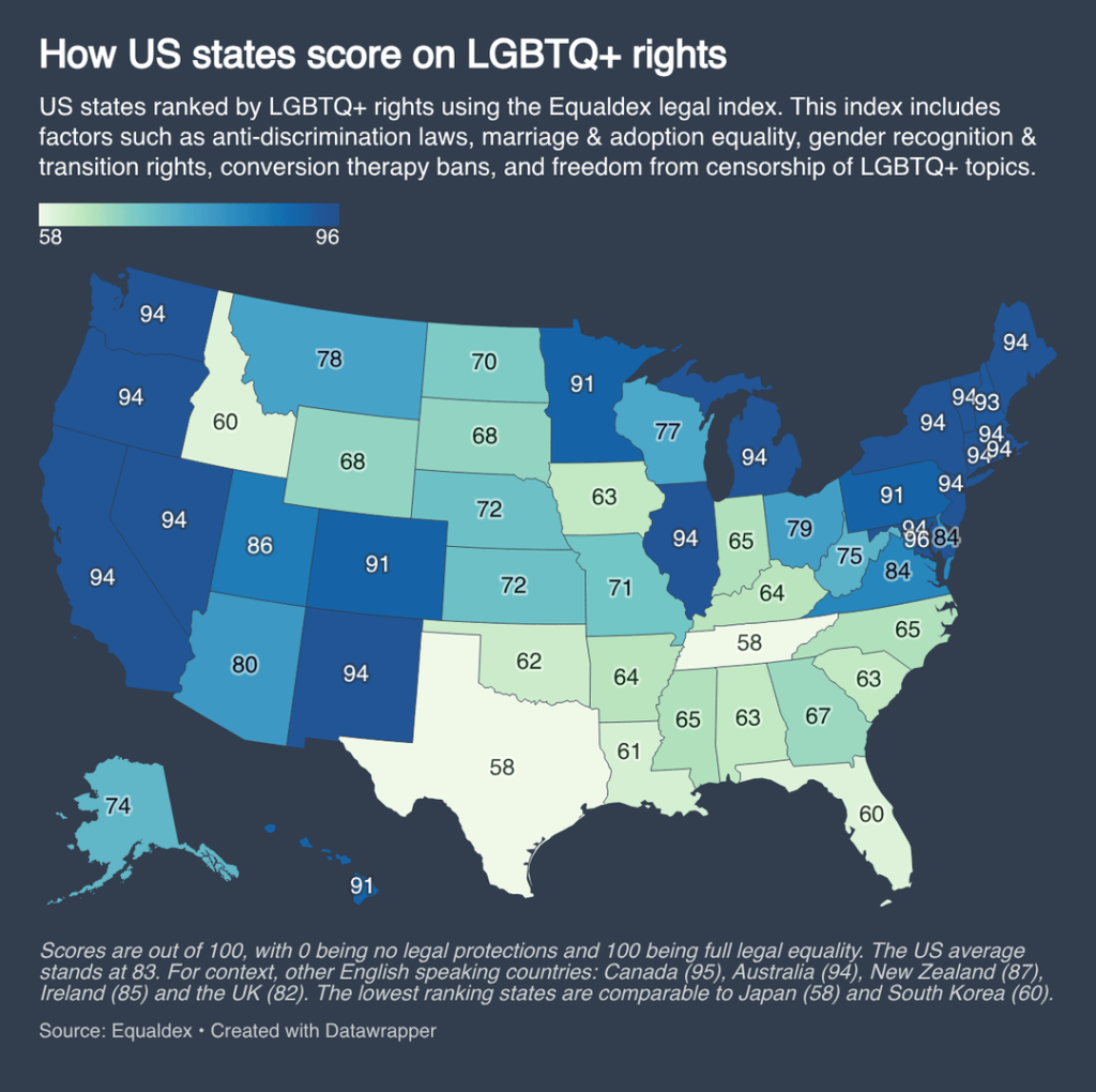 La carte de classement des droits LGBTQ + d'Equaldex d'Equaldex. 