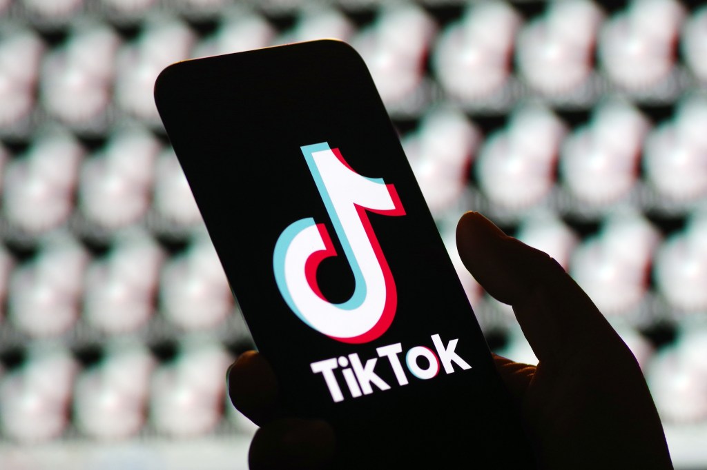 Dans cette illustration photo, le logo de Tiktok s'affiche sur l'écran du smartphone