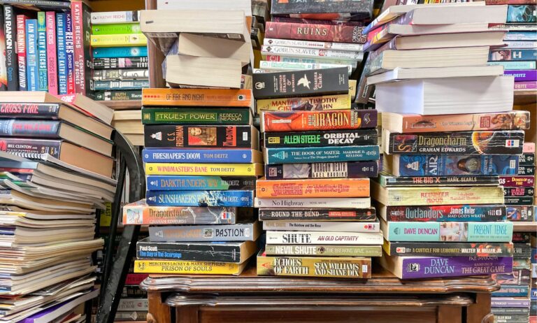A pile of books.