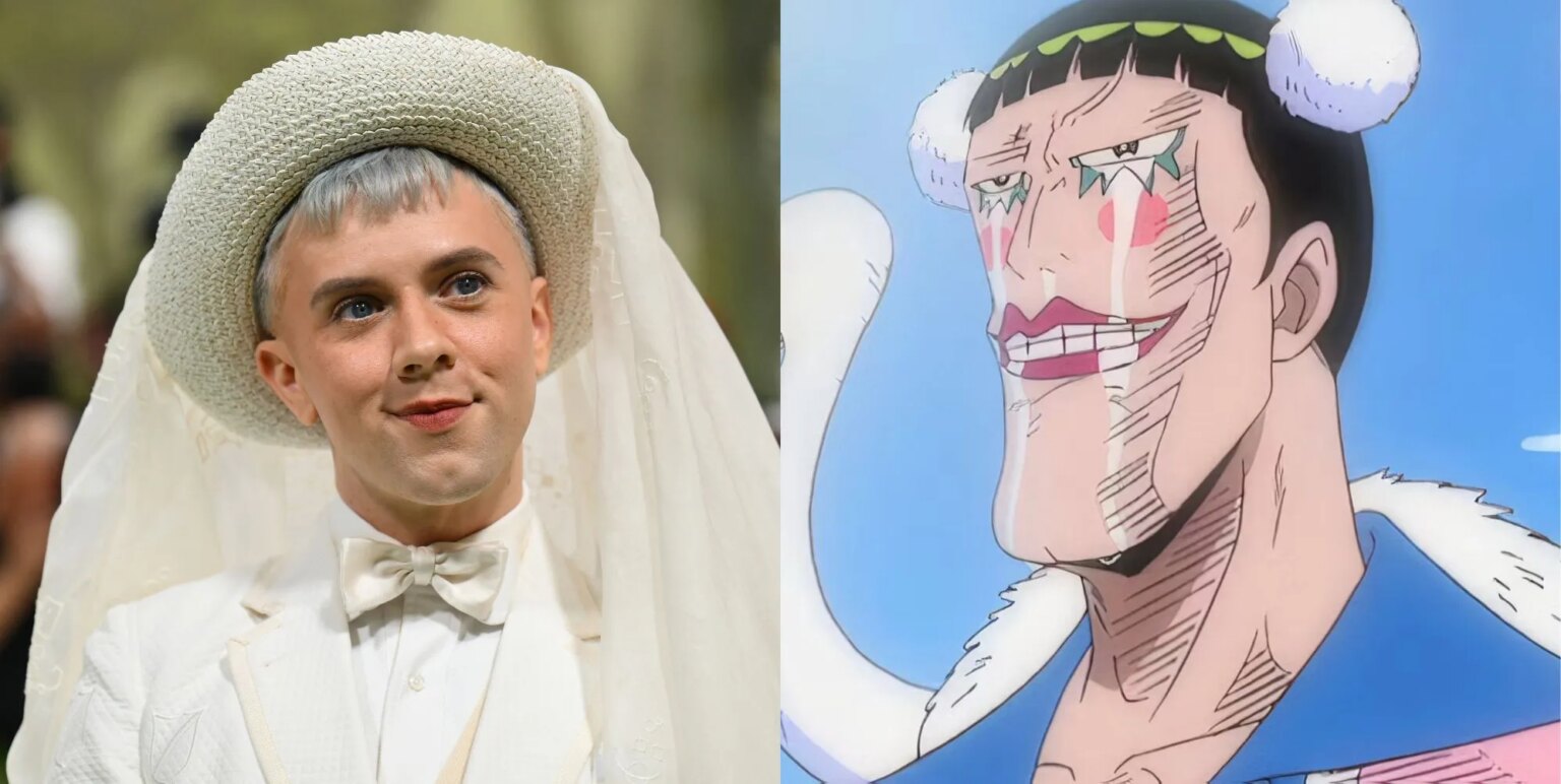 Cole Escola jouera le rôle de l'assassin non binaire Bon Clay dans One Piece de Netflix On the left, Cole Escola in a white suit and hat. On the right, Bon Clay in the manga comic One Piece.