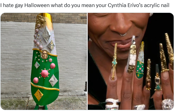 Le costumier remporte officiellement "Gay Halloween" en s'habillant comme l'ongle en acrylique de Cynthia Erivo