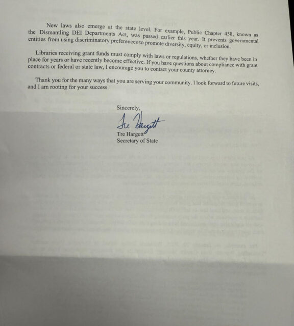 Lettre du secrétaire d'État en septembre