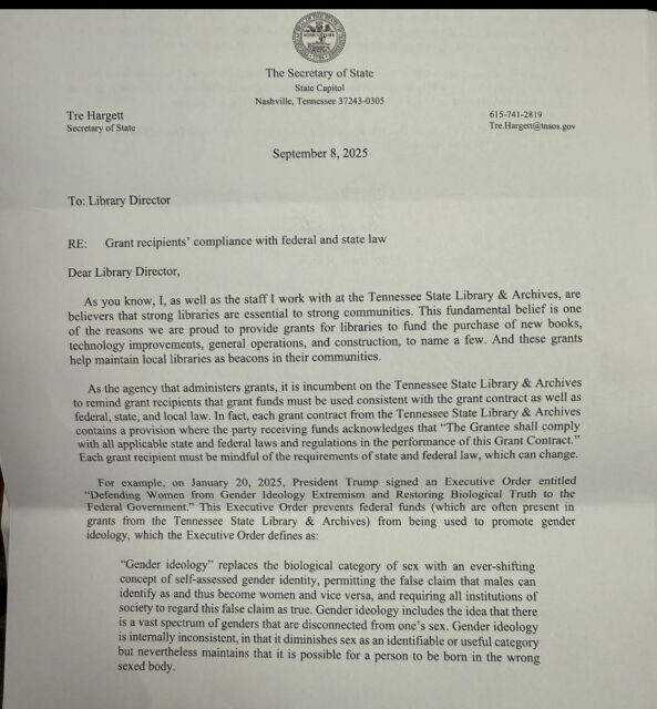 Lettre du secrétaire d'État en septembre